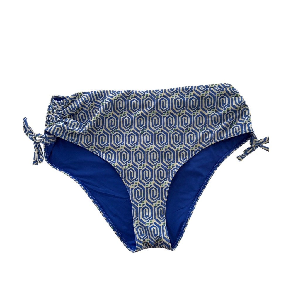 Title Nine Bikini Bottoms Womens XL Blue Geometric High Waist Side Tie Swim